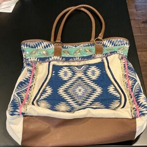 Aztec Patterned Blue and Brown Tote Bag